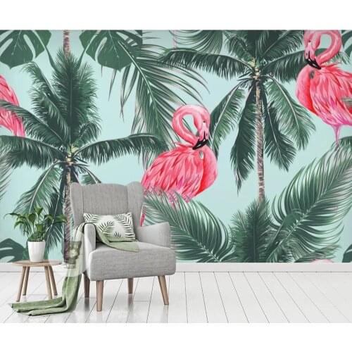 Custom 3D mural wallpaper flamingo tropical tree plant background wall decorative painting