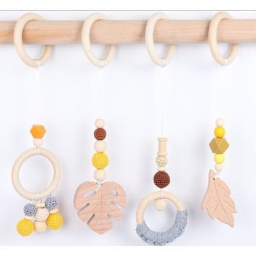 4Pcs/Set Baby Nordic Gym Frame Hanging Pendants Wooden Ring Teether Molar Nursing Toys Infant Room Decoration Gift