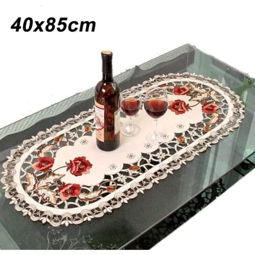 40*85cm Vintage Embroidered Fabric Oval Table Mat For Wedding Party Event Banquet Tablecloth Home Decoration Supply Table Cover