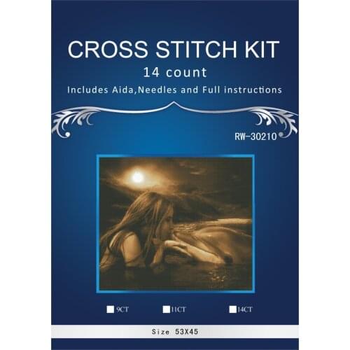 55x47cm, 14CT Free delivery Top Quality popular counted cross stitch kit kiss kissing dolphin in the sea love