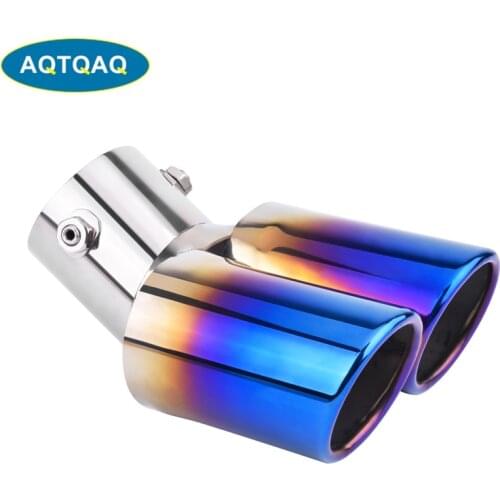 AQTQAQ Universal Car Modification Grilled blue Stainless Steel 1 to 2 Dual Pipe Exhaust Pipe Muffler tip cover Car rear Muffler