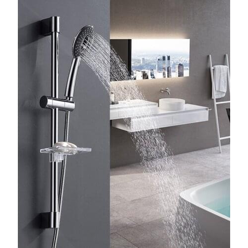 Shower System Oval Rain Showerhead Bathroom ABS Hand Shower Adjustable Shower Holder Slide Bar and Soap Dish Chrome Finish