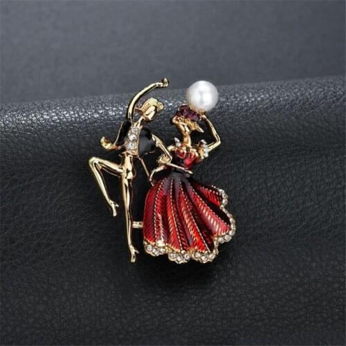 Enamel Pin Sports Gymnastics Brooch Whirling Boy Girls Pearl Brooches Women Dancer Badge Garment Decoration Backpack Pins Bijoux