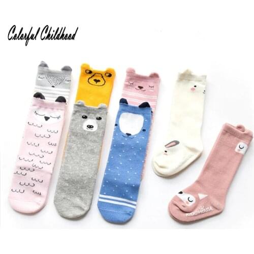 Newborn Toddler knee high sock Baby Girl Boy Socks anti slip Cute Cartoon Cat Fox leg warmers For newborn infant Warm Long Socks