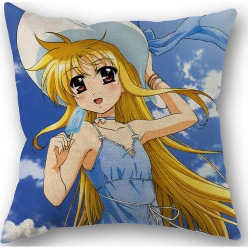 Custom Magical Girl Lyrical Nanoha Pillowcase Wedding Decorative Cotton Linen Pillow Case For Home Pillow Cover 45X45(One Sides)