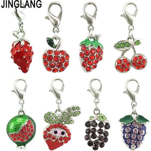 JINGLANG Mixed Lobster Clasp Strawberry/Grape/Cherry/Charms With Fruit Pendants DIY Charms For Jewelry Making Accessories 12pcs