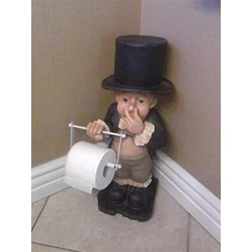 Creative Spoof Paper Holder Statue Cute Funny Decorative Resin Butler Shape Tissue Stand Rack Sculpture for Toilet Decoration