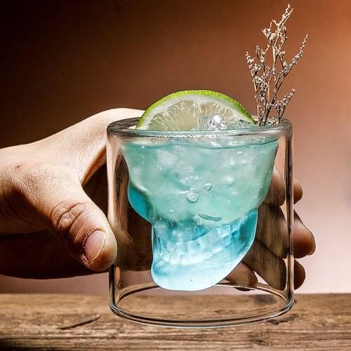 Creative Skull Glass Cup Double-layer Wine Glass Heat-resistant Glasses Drink Cup Bar Personalized Cocktail Mug