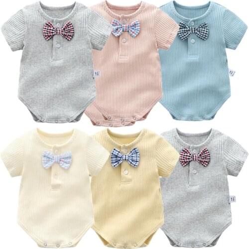 Summer Newborn Baby Infant Clothing Cotton Twin Baby Girls Bodysuit Toddler Baby Girl Short Sleeve Solid Color Boys Jumpsuits