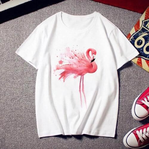 Summer Woman T shirt Women Harajuku Print Flamingo Casual Fashion Tshirt O-neck White Tops Female Short Sleeve T-shirts