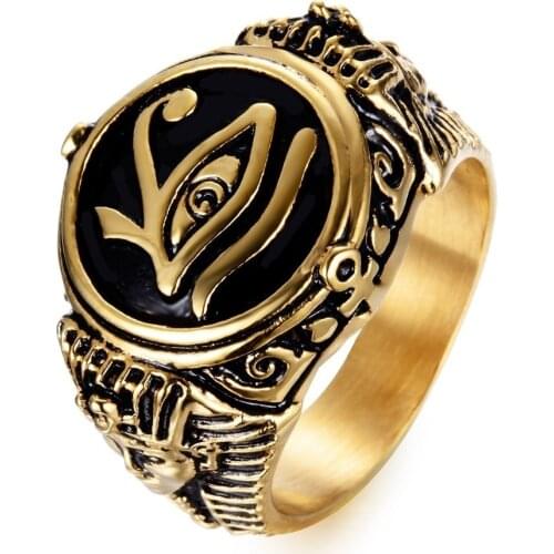 Egyptian Eye of Horus Metal Ring Men Ra Udjat Amulet Ring Egypt Pharaoh King Motor Biker Men Women Vintage Ring Boho Jewelry
