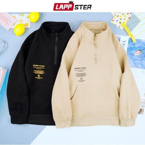 LAPPSTER Men Harajuku Fleece Oversized Zip Up Hoodie 2021 Mens Japanese Streetwear Pullover Sweatshirts Male Black Y2k Hoodies