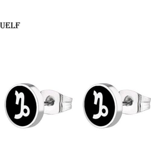 Uelf Punk Style Black Round Titanium Steel Stud Earrings Male Female Earrings Hot Sale Men Earrings Drop Shipping 2019
