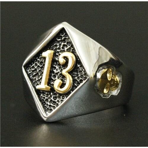 Size 8-20 Motor Biker Lucky Number 13 Ring 316L Stainless Steel Men Boys Fashion Cool Man Biker Skull Ring