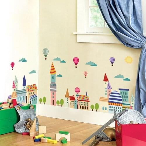 Cloud house balloon wall sticker for living rooms cartoon Corner line sticker kids room home decor wall decals murals