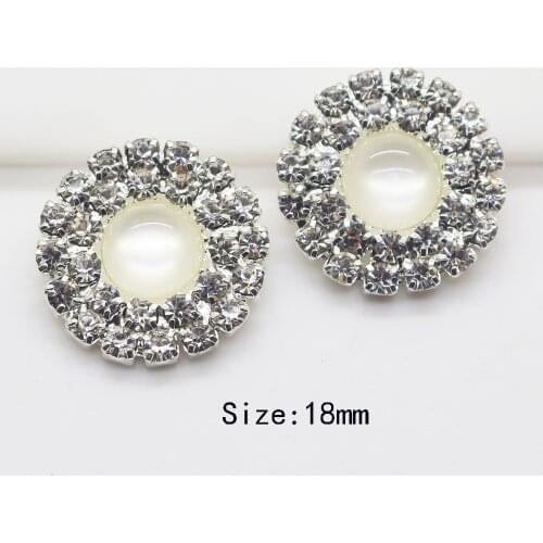 NEW 10Pc 18MM Cat Eye Buttons round Silver Double row shiny Rhinestone button metal 2017 DIY Wedding Decorat Sewing clothing