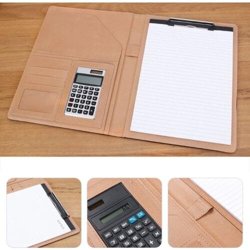 A4 Leather Conference File Folder Document Manager Organizer With Calculator P9YA