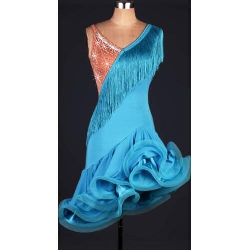 Fringe Latin Dance Dress Women Rhinestone Performance Costume Sexy Tango Dancewear Samba Clothing Modern Dancer Outfit JL2619