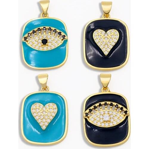 OCESRIO DIY Gold Enamel Brand Heart Pendants For Women Multiple Colour Eye CZ Nacklace Pendant Jewelry Making Supplies pdta040