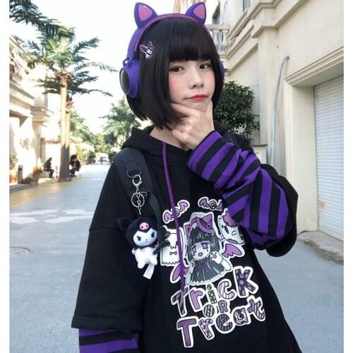Casual cartoon hip-hop Harajuku long sleeves anime with hooded kawaii fall loose plus large vintage women with hooded sweatshirt
