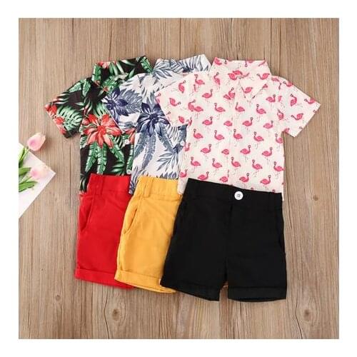 Fashion Kids Boy Clothes Gentleman Clothes Set Short Sleeve Turn-down Collar Printed Shirt+Shorts Summer Toddler Boy Clothing