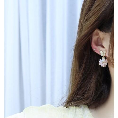 S925 Silver Needle New Temperament Inlaid AAA Zirconia Butterfly Earrings Pink Crystal Daily All Match Party Ladies Accessories