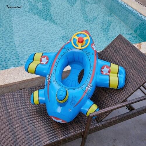 Airplane Infant Float Pool Swimming Ring Inflatable Circle Baby Seat with Steering Wheel Summer Beach Party Pool Toys 3 Color