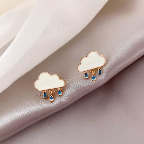 Korea Cute Enamel Cloud Drop Earrings for Women Girls Gold Color Metal Small Geometric Statement Dangle Earrings Party Jewelry