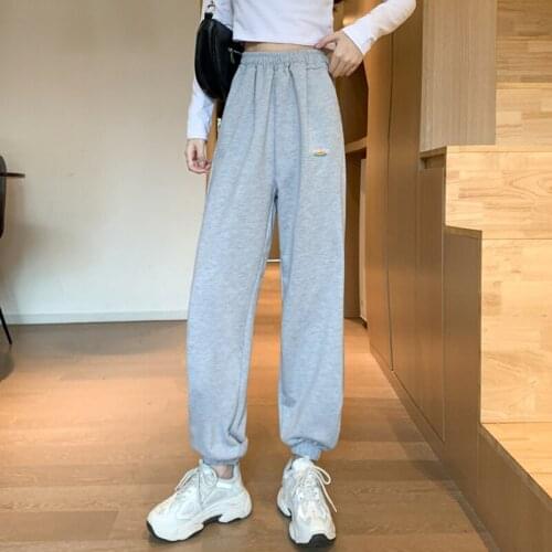 Gray Sweatpants Joggers For Women 2020 Baggy High Waist Pants Thin Basic Sport Pants Women Oversize Straight Trousers Harem Pant