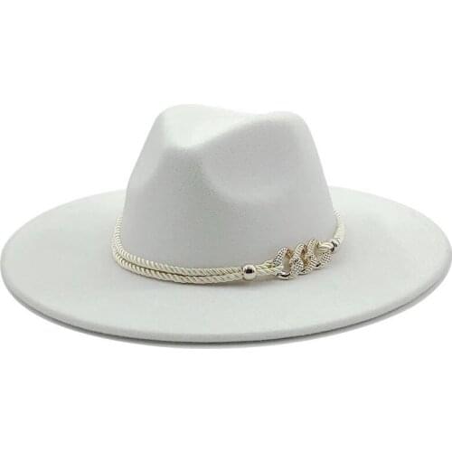 New Wide Brim 9.5CM High Quality Women Elegant Wedding Party Casual Fedora Hat Wool Felt Vintage Jazz Panama Fedora Cap