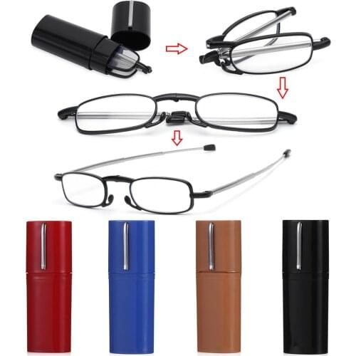 Foldable Reading Glasses with Tube Case Lightweight Anti Eyestrain Computer Reading Eyeglasses Spring Hinge Readers Glasses