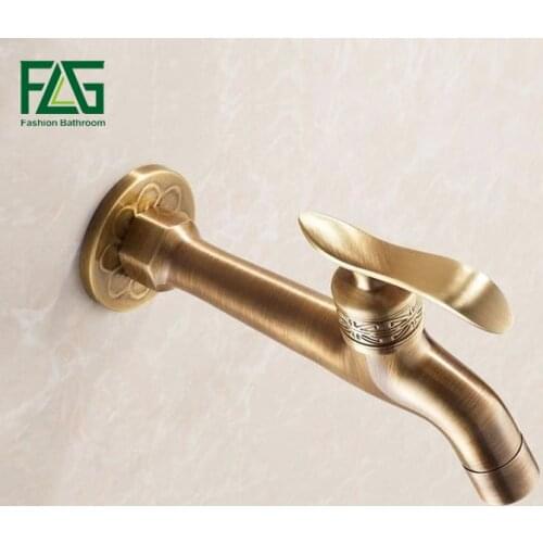 FLG Bibcock Faucet Retro Antique Brass Wall Mounted Bathroom Washing Machine Faucet Mop Sink Taps Outdoor Faucet For Garden