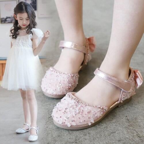 Rhinestone soft bottom girls sandals all-match shoes princess shoes 2021 summer new bow casual sports shoes