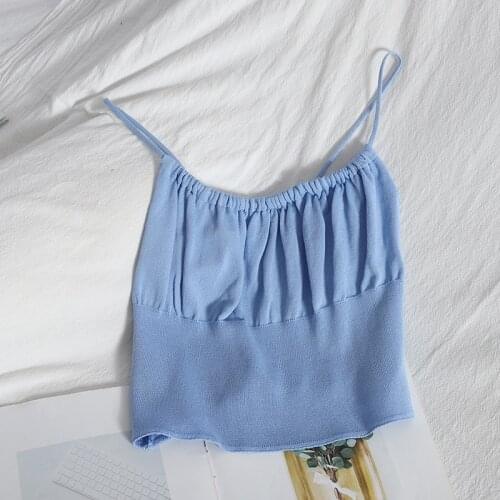 Spaghetti Strap Drawstring Tank Camis Women Crop Top Summer 2021 Pleated Slim Tank Tops Female Solid Camisoles