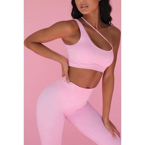 Womens Yoga Fitness Sportswear Gym One Shoulder Bra And Leggings Pants Set Female High Waist Pant Push Ups Running Jogging New