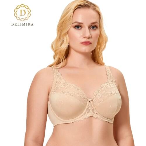 DELIMIRA Womens Plus Size Bra Minimizer Full Coverage Unlined Sexy Lace