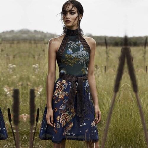 2019 Summer New Stand Women Dress Sleeveless Embroidery Sashes Vestidos De Fiesta Women Dress