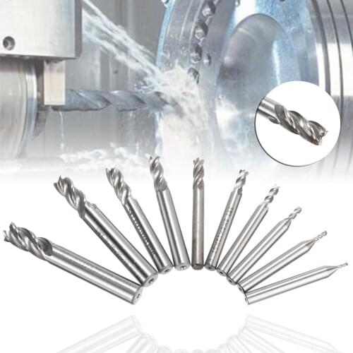 10Pcs/set HSS Straight Shank 4 Flute End Mill CNC Router Bit Cutter Drill Bit Tool 1.5-10mm For Carbon Alloy Steel Cutting Tools