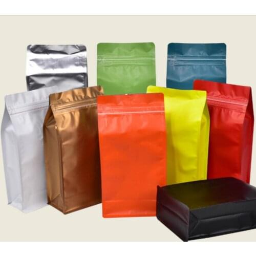 100pcs Aluminum foil octagonal sealing flat bottom bag half pound airless valve 250g zipper coffee powder packaging bags