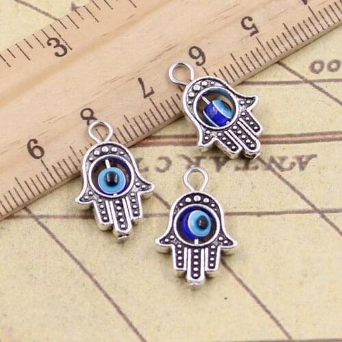 12pcs Charms Hamsa Hand Scrollable Devil Eye 20x12mm Tibetan Pendants Antique Jewelry Making DIY Handmade Craft
