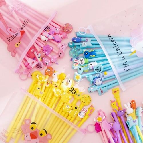 20Pcs Cute Cartoon Gel Pen Korean ins Pen Random Styles Cute Black Ink Pen Pencil Student Stationery School Office Supplies