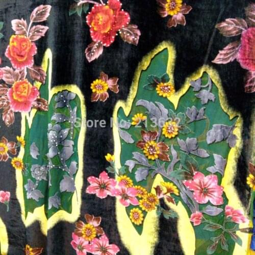 2017 tree hollow out cut embroidery velvet fabrics velvet lace african fabric curtains black green red beads embroidery velvet