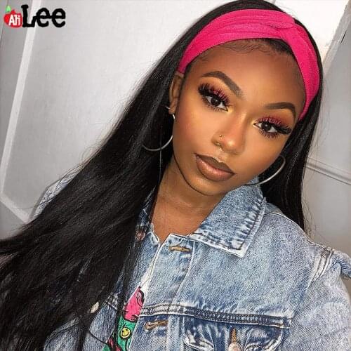 30 Inch Headband Wig Human Hair Wigs For Black Women Straight Malaysian Machine Made Remy Natural Color Wigs 180% Density