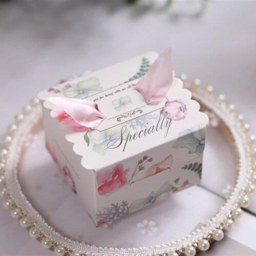 5pcs Flower Packaging Paper Candy Gift Boxes Baby Shower Wedding Dragees Cake Box with Ribbon Packages Wrapping Bags Supplies