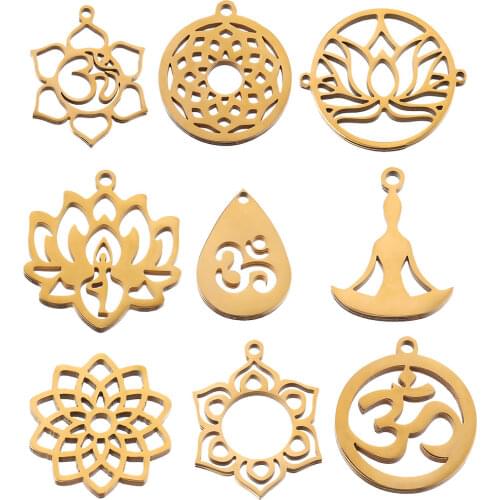 5pcs/lot Yoga Lotus Chakra DIY Charms Pendant Stainless Steel Tag Lotus Flower Connectors Jewelry Making Items Wholesale Crafts