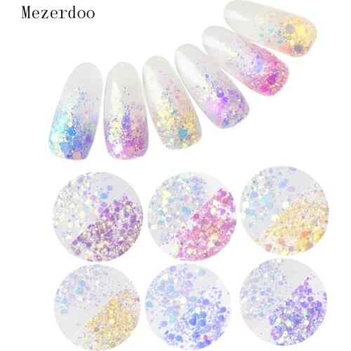 6 Boxes Light Sensitive Changing Color Mixed Size Flakes Chameleon Nail Art Glitters 3D Manicure UV Gel Polish Accessories