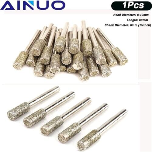 6mm Shank Grit 46 Cylindrical Graphite Rod Polished Diamond Grinding Needle Grinding Carving Tool 6-30mm