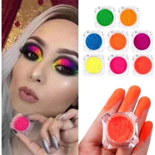 8 color/lot Neon Phosphor Powder Nail Glitter Powder Colorful Dust Luminous Pigment Fluorescent Powder Nail Art Decorations