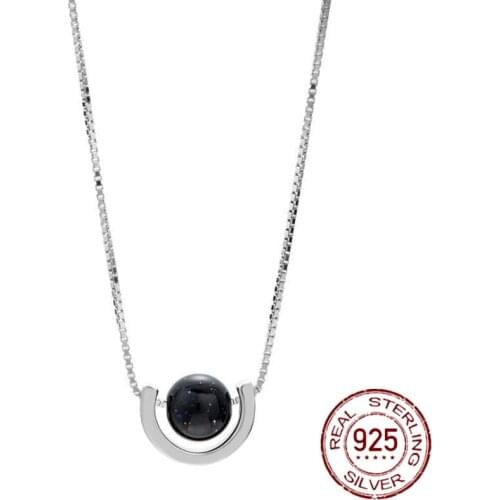 925 Sterling Silver Agate Star Necklace Female Antioxidant Obsidian Saturn Pendant Jewelry