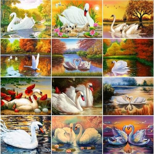 EverShine Diamond Painting Full Square Swan Rhinestones Art Diamond Embroidery Animal Beaded Cross Stitch Kit Autumn Wall Decor